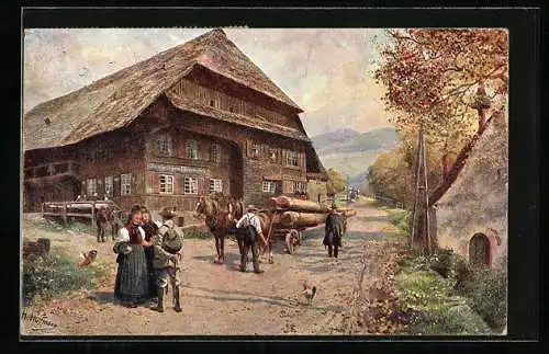 Künstler-AK H. Hoffmann: Schwarzwald, Eingang ins Höllental, Gasthaus zum Himmelreich