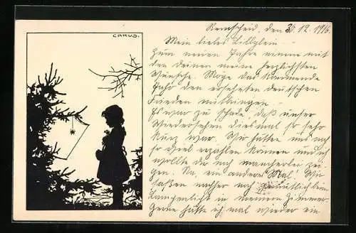 Künstler-AK Carus: Mädchen findet Spinnennetz im Wald