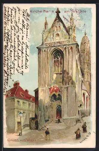 Künstler-AK Richard Hegedüs-Geiger: Wien, Partie mit der Kirche Maria am Gestade