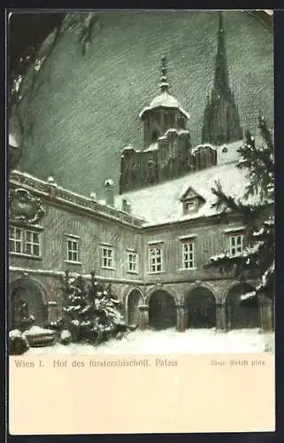 Künstler-AK Wien, Hof des fürsterzbischöflichen Palais im Schnee