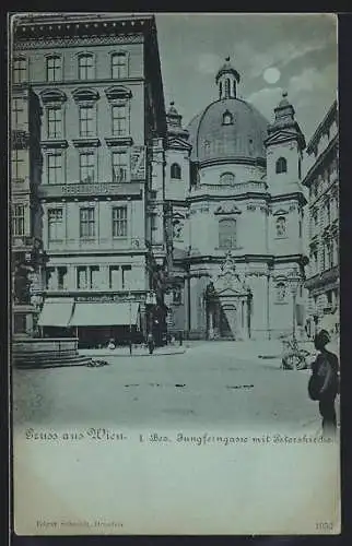 Mondschein-AK Wien, Jungferngasse mit Peterskirche