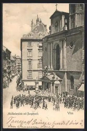 AK Wien, Michaelerplatz mit Burgmusik