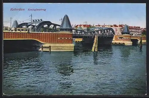 AK Rotterdam, Koninginnebrug, Strassenbahnen