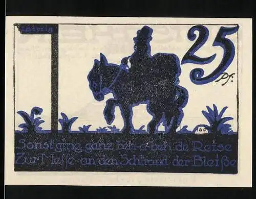 Notgeld Leipzig 1921, 25 Pf., Gutschein der Notgeld-Ausstellung mit Reiter und Völkerschlachtdenkmal