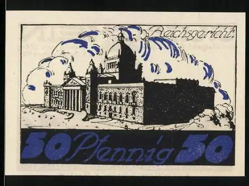 Notgeld Leipzig 1921, 50 Pfennig, Reichsgericht und Völkerschlachtdenkmal
