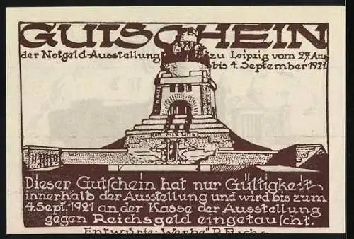 Notgeld Leipzig 1921, 50 Pfennig, Reichsgericht und Völkerschlachtdenkmal