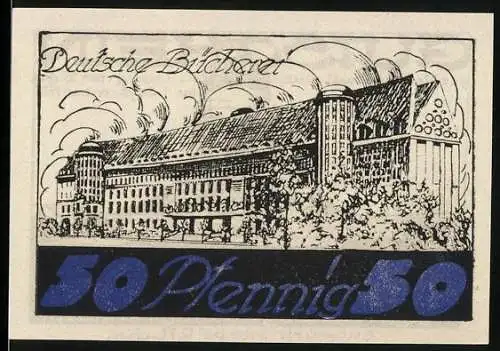 Notgeld Leipzig 1921, 50 Pfennig, Deutsche Bücherei und Völkerschlachtdenkmal