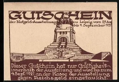 Notgeld Leipzig 1921, 50 Pfennig, Völkerschlachtdenkmal und Reichsgericht