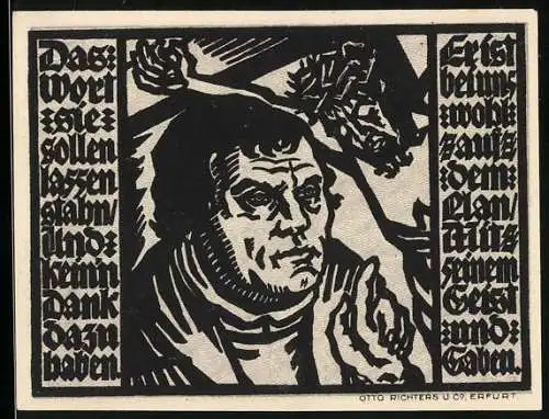 Notgeld Erfurt 1921, 50 Pfennig, Portrait eines Mannes mit Text und floralen Mustern