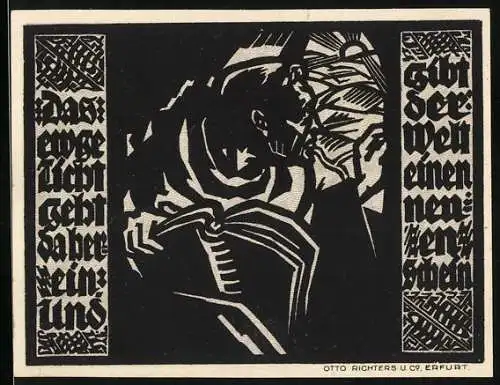 Notgeld Erfurt 1921, 50 Pfennig, Schwarz-Weiss-Druck mit gotischem Text und Illustration