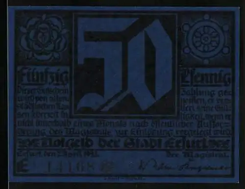 Notgeld Erfurt 1921, 50 Pfennig, Blau mit Ornamenten und Szenen