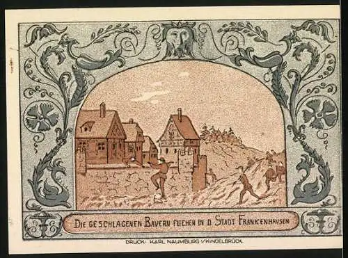 Notgeld Oldisleben, 1921, 50 Pfennig, Landschaft und fliehende Bauern in Frankenhausen