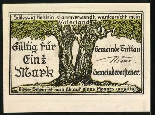 Notgeld Trittau / Holstein, 1½ Mark, Bahnhofstrasse und Baum, gültig für einen Monat