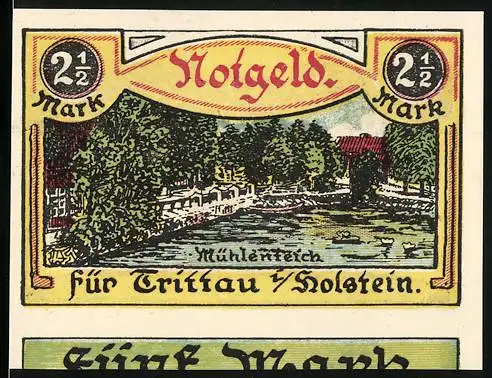 Notgeld Trittau / Holstein, 2½ Mark, Mühlenreich und Bäume, Gemeinde Trittau