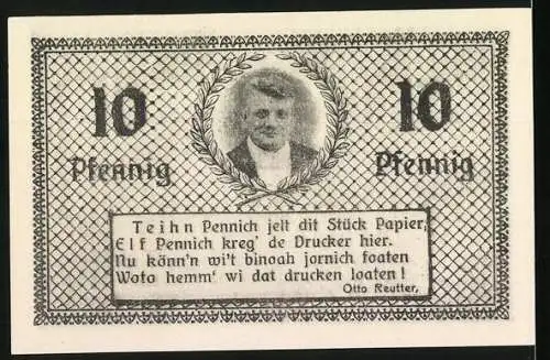 Notgeld Gardelegen, 1921, 10 Pfennig, Ältestes Haus in Gardelegen und Spruch von Otto Reutter