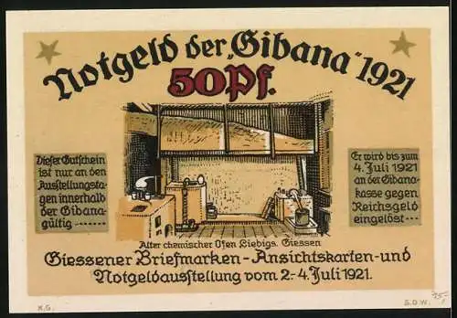 Notgeld Giessen 1921, 50 Pfennig, Liebigs Laboratorium Gutschein Nr. 7540, Giessener Briefmarken-Ausstellung