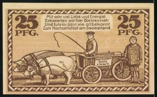 Notgeld Hohenlepte / Badetz 1918, 25 Pfennig, Domäne Badetz Schweinezüchterei mit Borstenvieh-Darstellung