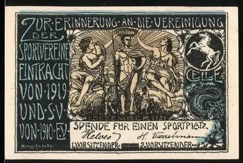 Notgeld Celle 1921, 25 Pfennig, Erinnerung an die Vereinigung der Sportvereine und Diskuswerfen-Szene