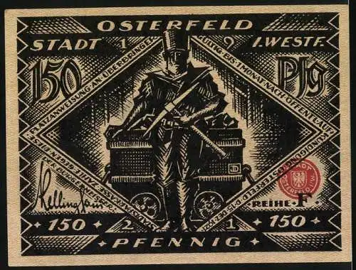 Notgeld Osterfeld, 1921, 150 Pfennig, Stadtansicht und Bergarbeiter mit Lore