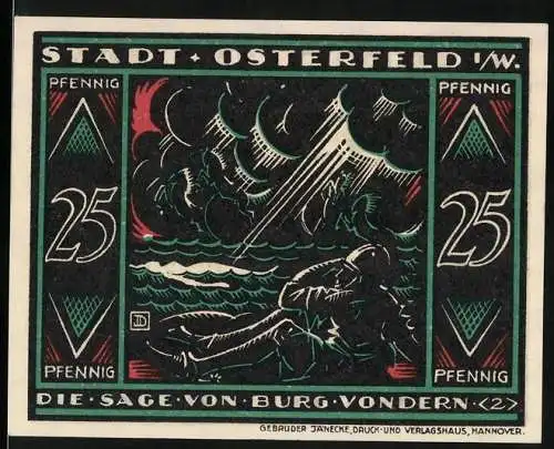 Notgeld Osterfeld 1921, 25 Pfennig, Die Sage von Burg Vondern, Rathaus und Legende