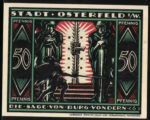 Notgeld Osterfeld 1921, 50 Pfennig, Die Sage von Burg Vondern, Gebrüder Jänecke Druck und Verlagshaus Hannover