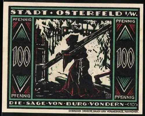 Notgeld Osterfeld 1921, 100 Pfennig, Die Sage von Burg Vondern - Stadtsparkasse, Gültig bis 15. Dez. 1921