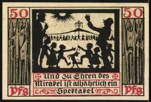 Notgeld Naumburg 1920, 50 Pfennig, Stadtwappen und Spektakel zu Ehren des Mirakels