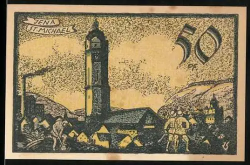 Notgeld Jena 1921, 50 Pfennig, St. Michael und Universitätsstadt Jena