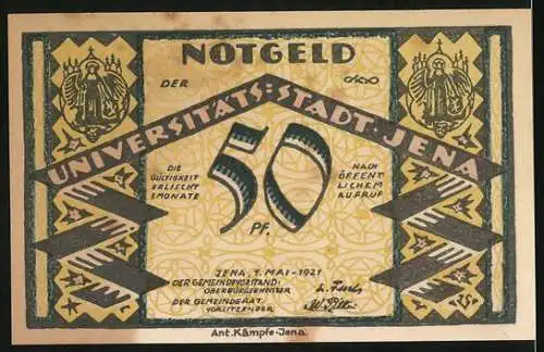 Notgeld Jena 1921, 50 Pfennig, St. Michael und Universitätsstadt Jena