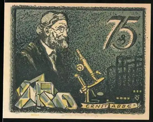 Notgeld Jena, 1921, 75 Pfennig, Ernst Abbe und Universitätssiegel