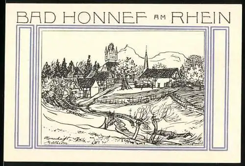 Notgeld Bad Honnef am Rhein, 1921, 50 Pfennig, Stadtansicht und Stadtwappen mit Text und Flugzeugen