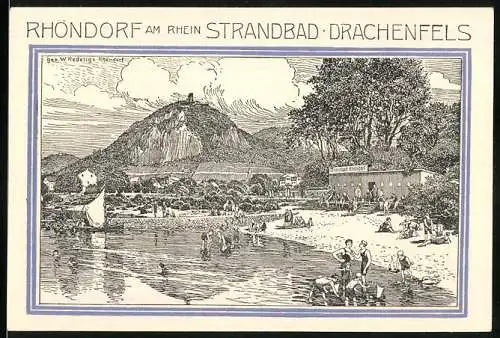 Notgeld Bad Honnef am Rhein 1921, 50 Pfennig, Rhöndorf, Strandbad Drachenfels und Stadtwappen