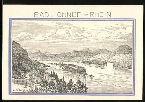 Notgeld Bad Honnef am Rhein, 1921, 99 Pfennig, Landschaftsansicht und Burgruine Drachenfels