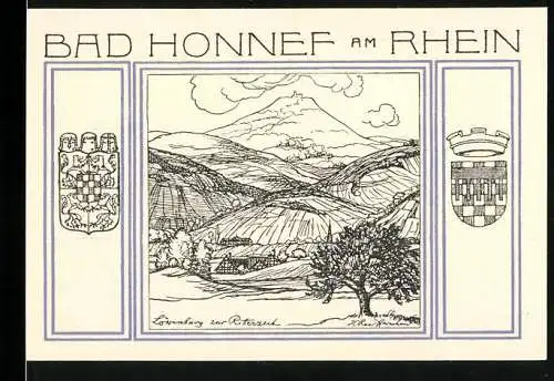 Notgeld Bad Honnef am Rhein, 1921, 99 Pfennig, Landschaftszeichnung und Stadtwappen