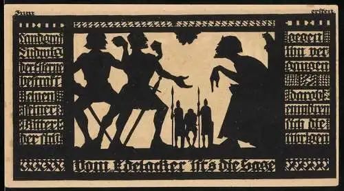 Notgeld Freyburg / Unstrut 1921, 50 Pfennig, Silhouetten von Figuren und Burgansicht