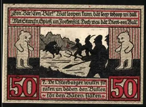 Notgeld Stendal 1921, 50 Pfennig, Illustration mit Bären und Stadtwappen