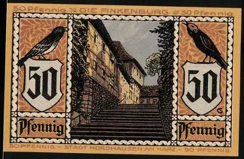 Notgeld Nordhausen 1921, 50 Pfennig, Die Finkenburg und Der Roland