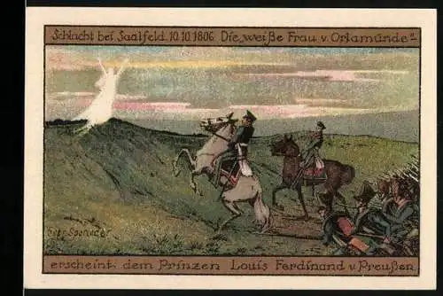 Notgeld Orlamünde, 1921, 50 Pfennig, Schlacht bei Saalfeld und Stadtwappen, Seriennummer 029432