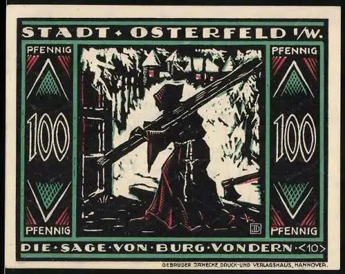 Notgeld Osterfeld 1921, 100 Pfennig, Die Sage von Burg Vondern, Stadtsparkasse, Druck Gebrüder Jänecke