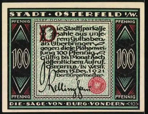 Notgeld Osterfeld 1921, 100 Pfennig, Die Sage von Burg Vondern, Stadtsparkasse, Druck Gebrüder Jänecke