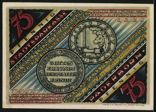 Notgeld Paderborn 1921, 75 Pfennig, festlicher Einzug des Tollen Christian 1622, Stadtsparkasse Paderborn