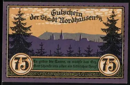 Notgeld Nordhausen, 1921, 75 Pfennig, Gutschein der Stadt Nordhausen mit Der wilde Mann