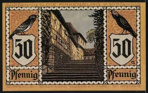 Notgeld Nordhausen 1921, 50 Pfennig, Der Roland und die Finkenburg, Nr. 049573