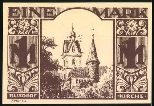 Notgeld Paderborn 1921, Eine Mark, Handwerker und Busdorfkirche