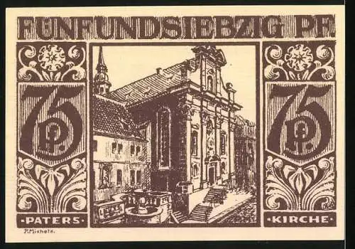 Notgeld Paderborn 1921, 75 Pfennig, Magistra, Kübelträger, Paterskirche Illustration