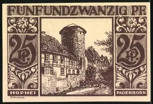 Notgeld Paderborn 1921, 25 Pfennig, Stadtansicht und historische Gebäude