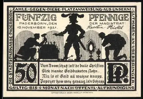 Notgeld Paderborn, 1921, 50 Pfennig, Abbildungen von Dom und Friedhof des Doms