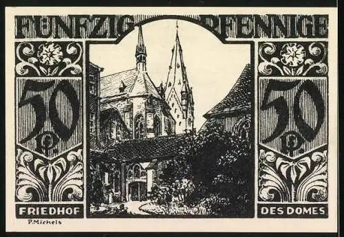 Notgeld Paderborn, 1921, 50 Pfennig, Abbildungen von Dom und Friedhof des Doms