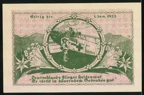 Notgeld Ruhpolding 1921, 25 Pfennig, Gutschein der Gemeinde mit Flugzeugmotiv