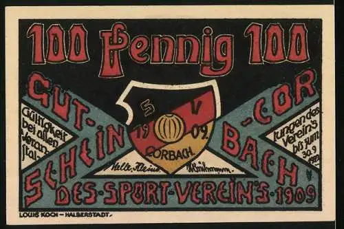 Notgeld Corbach, 1909, 100 Pfennig, Alt Corbach um 1650, Gutschein des Sport-Vereins 1909